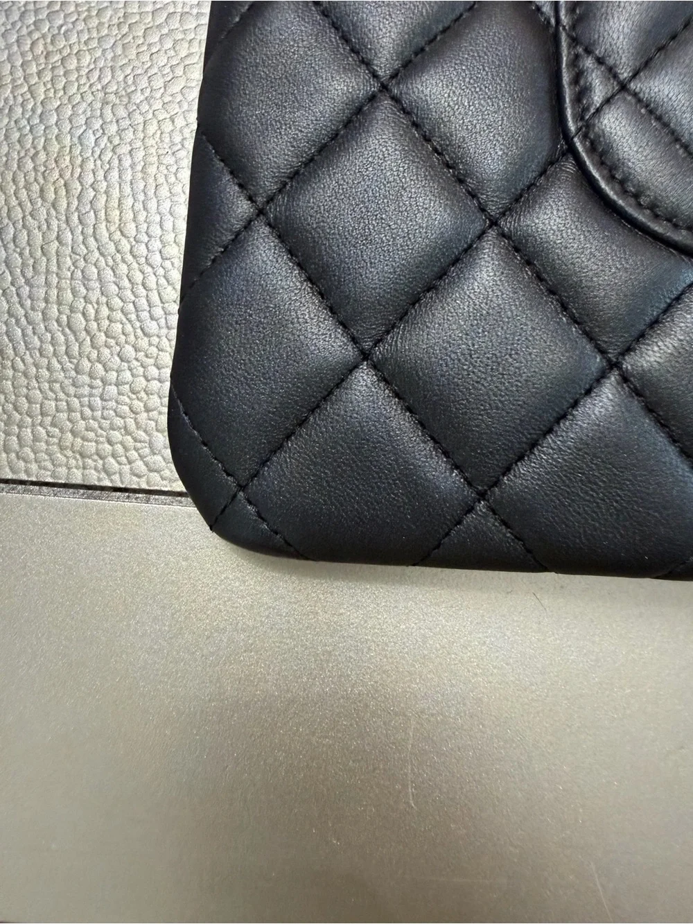 CHANEL Black Quilted Leather Laptop Pouch with CC Emblem